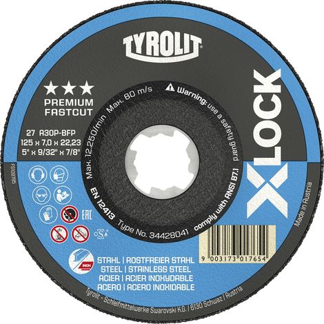 TYROLIT X-LOCK Schruppscheibe Stahl/Niro Premium 125 x 7 mm 2in1 Form 27 (1/5)