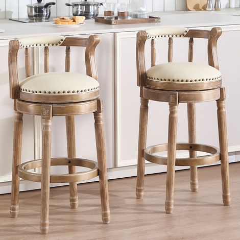 Tabouret de bar pivotant 360° en bois et cuir véritable blanc ivoire, hauteur d’assise 75 cm (1/5)