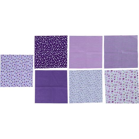 Lot de 7 Tissus Coton Violet Floral 50x50cm pour Couture DIY, Patchwork, Scrapbooking et Quilting
