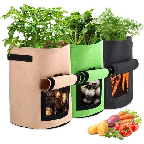 Sacs de plantation pour jardin, lot de 3 sacs à légumes de 38 litres, en tissu non tissé double couche réutilisables avec fenêtre, pour la plantation (1/5)