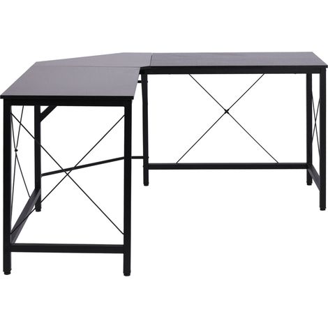 Escritorio de esquina en L 150 x 150 x 76 cm negro MDF y acero (1/5)