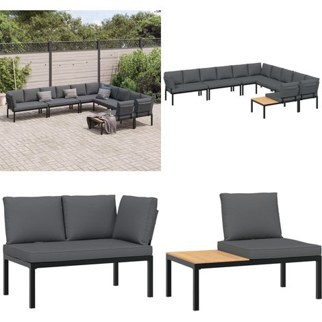 6-tlg. Garten-Sofagarnitur mit Kissen Schwarz Aluminium - Gartenmöbel - Outdoor Möbel - Lounge Set - Gartenbank - Alu Gartenmöbel - Home & Living