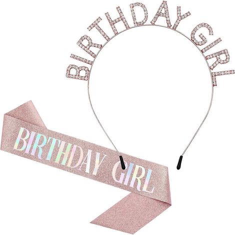 Couronne d'anniversaire pour femme, écharpe et bandeau rose doré pour la petite fille, serre-tête princesse strass, cadeau d'anniversaire (1/5)