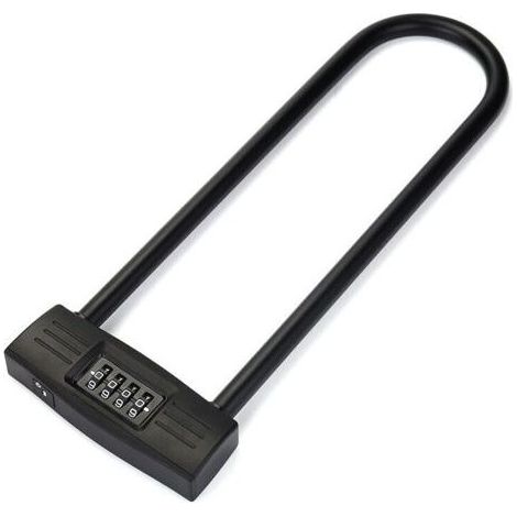 Candado en U de 4 dígitos para motocicleta/bicicleta - Bloqueable con combinación y reiniciable para bicicletas/puertas con cerradura. (Negro) Una pieza. (1/5)