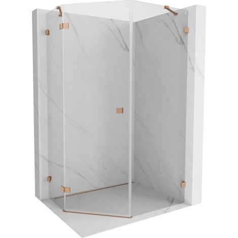 Cabine de douche pentagonale Mexen Lunar porte pivotante gauche 80 x 90 cm, transparent, cuivre brossé - 831-080L-090P-65-00-L (1/5)