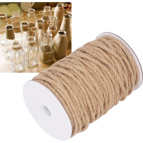 Corde de sécurité en chanvre à quatre brins de 50 m de long et de 6 mm de diamètre, en chanvre jaune naturel, utilisée pour la fabrication de bijoux, les loisirs créatifs, les décorations murales et l (1/5)