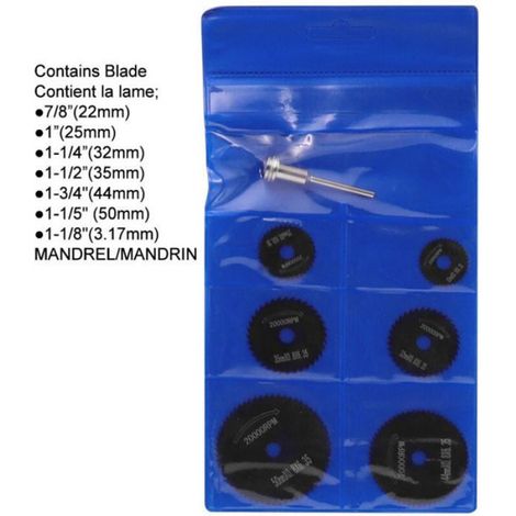 Lames De Scie HSS - Acier Rapide - Pour Outil Rotatif - Diamètre 22 À 50 Mm - Trou Central 6,35 Mm - Tige D Extension 3,175 Mm - 7 Pièces (1/4)
