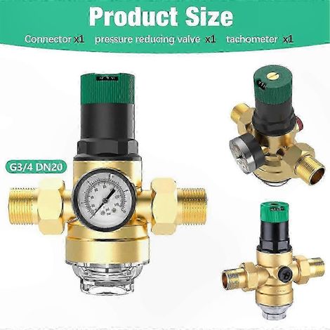 Régulateur de pression d'eau 3/4 pouce avec manomètre et filtre à mailles, compatible avec les systèmes de plomberie LX WHBYV (1/4)