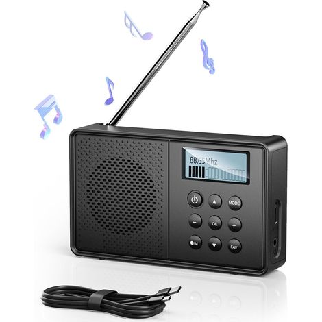 Radio Dab Radio FM avec Bluetooth 5.0, Radio Dab Plus, 40 Présélections et Prise écouteurs, Radio Portable Rechargeable(Batterie 2200mAh), Double RéVeil (1/5)