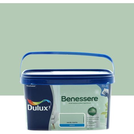 Dulux Benessere Pittura Colorata all'Acqua per Interni Superlavabile Anti Muffa Anti Batteri con Ioni D'Argento, 2.5 Litri, Verde Menta, 2.5L (1/4)