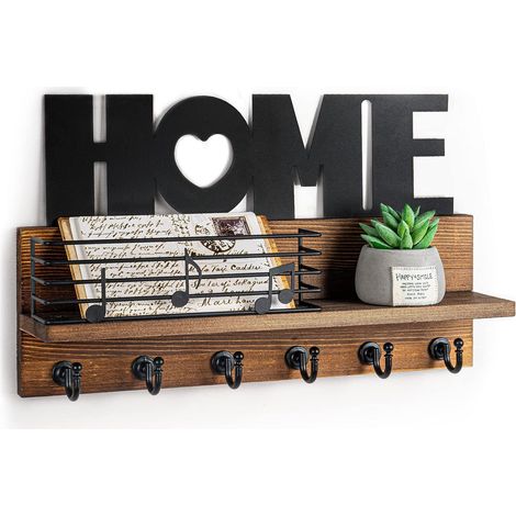 [JAMAIS UTILISÉ]Porte clé mural bois 6 crochets vintage étagère rangement clés courrier entrée support mural rétro décoration maison