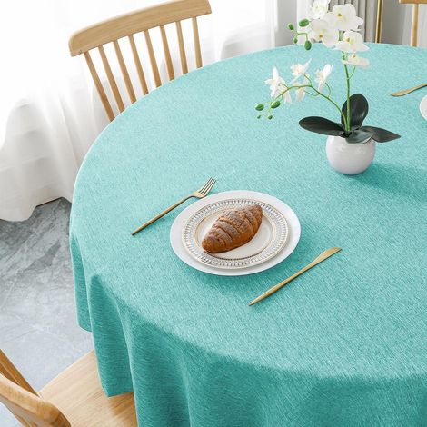 Tischdecke Rund 120cm Wasserblau Leinen-Optik Abwaschbar Kratzfest