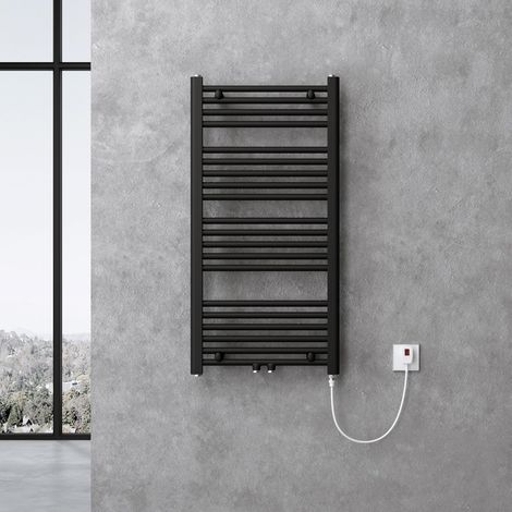 doporro Radiador de Baño Calentador de Toallas 100x60cm Radiador Tubular Horizontal Calefacción Eléctrica Antracita con Elemento Calefactor Eléctrico 600W (1/5)
