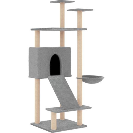 Cat Tree with Sisal Scratching Posts Light Grey 153 cm vidaXL