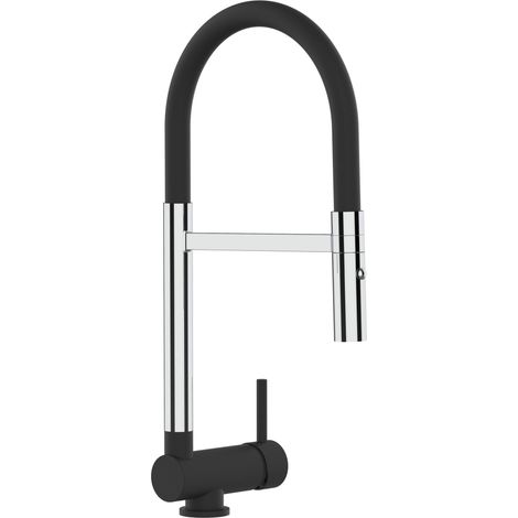 Rubinetto abbattibile miscelatore cucina cromato e nero opaco canna abbattibile 6 cm per sottofinestra - canna nera movibile e doccia due getti staccabile