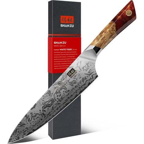 Couteau de Chef Damas, Couteau de Cuisine Japonais 20cm (1/5)