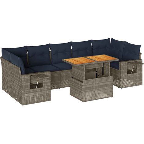 vidaXL Set Divano da Giardino 8 pz con Cuscini Grigio in Polyrattan (1/5)