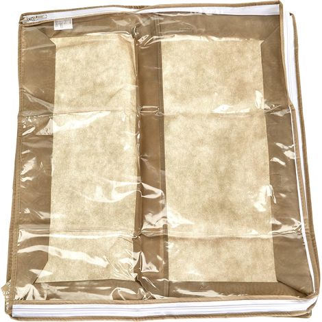 Lot de 2 Étui Bottes Plastique Blanc Beige 50x60x12cm Fermeture Glissière Poignées Rangement Chaussures (1/4)