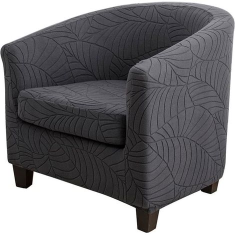 Housse De Canapé Jacquard Feuille, Housse De Protection Pour Fauteuil De Club - Très Extensible - Amovible Et Lavable - Gris Foncé (1/5)