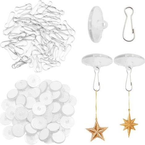 50 Pcs Crochet Plafond Adhésif en Transparents Fête Crochet Plafond Sans Percer avec 50 Clips, Petite Accroche de Plafond Autocollant pour Décor de Halloween Noël et Nouvel (1/5)
