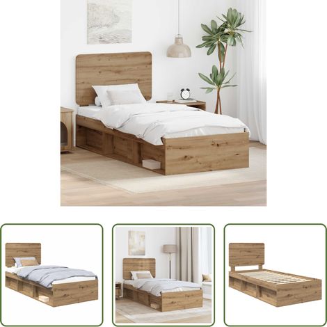 vidaXL Lit chêne -  Cadre de lit Chêne artisan 90 x 190 cm Pin massif (1/5)