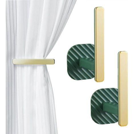 [JAMAIS UTILISÉ] Embrasses de rideaux autocollantes en forme de L, sans perforation, pour balcon, café, maison (vert), 2 pièces (1/3)