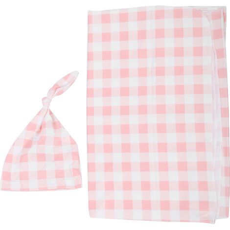 Ensemble de 2 pièces pour bébé : couverture d'emmaillotage, bonnet et serviette de lit doux, rose, 80 x 100 cm. (1/5)