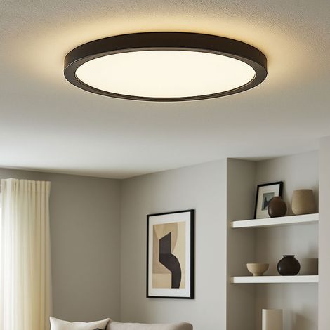 Plafonnier LED noir lampe de salon ronde plafonnier rétro-éclairé, rétro-éclairage, 22W 3000Lm blanc chaud, DxH 42,5x3,4 cm (1/5)