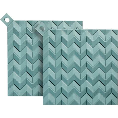 Dessous de plat en silicone multi-usages (lot de 2), résistant à la chaleur, motif losanges, dimensions : 19 x 19 cm, couleur : vert