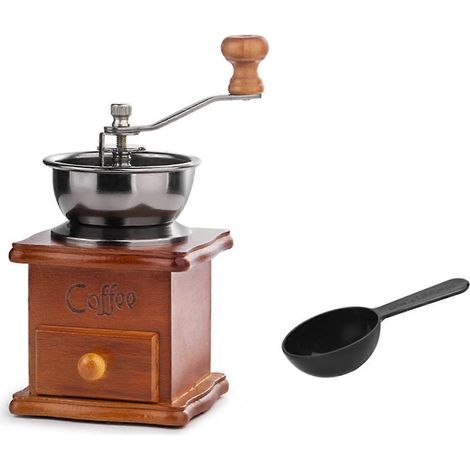 Moulin à café manuel avec cuillère, moulin à café vintage en bois. (1/5)