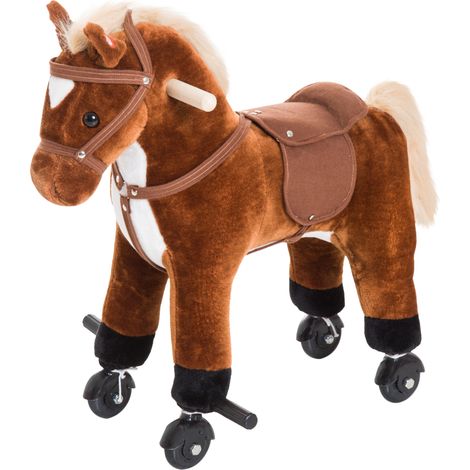 Cheval à bascule pour enfants (à partir de 2 ans) avec roues, hennissement, bâtonnets et pédales, 55 x 23 x 60 cm, marron (1/5)