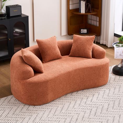 Sofá modular curvo de chenilla de 2 plazas con 3 cojines decorativos 153x94x63 cm coral OKWISH (1/5)