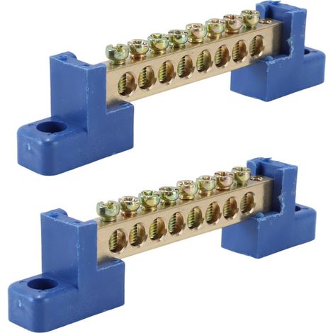 Lot de 2 rails de collecte de terre, bornier à 8 broches, bleu isolé avec vis pour boîtes de distribution et boîtes à fusibles (1/5)