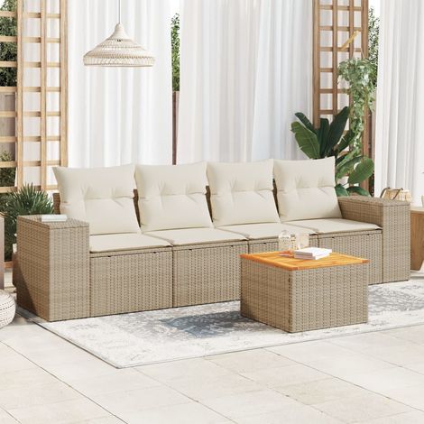 vidaXL Set Divano da Giardino 5 pz con Cuscini Beige in (1/3)