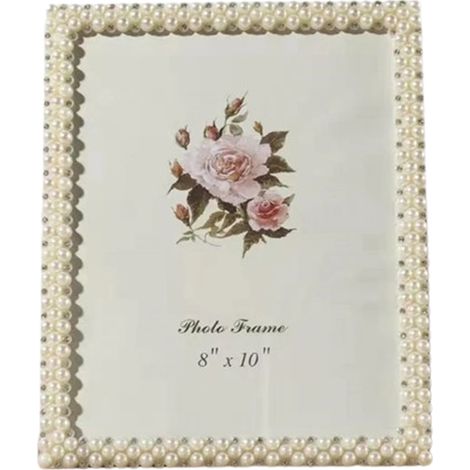 Cadre Photo - Métal Argenté Avec Perles Blanches - Verre HD - Format 3 6 7 8 10 Pouces - Décoration Intérieure Moderne - Lot de 1 (1/5)
