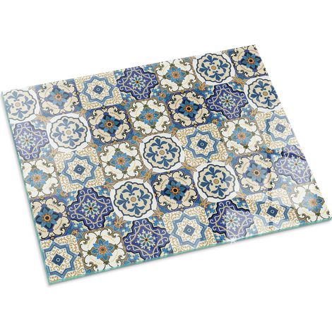 Plaque Rectangulaire décorative imprimée sous cheminée et poêle indépendant Protection Thermique Motif mosaïque avec fleurs 80x60 cm (1/5)