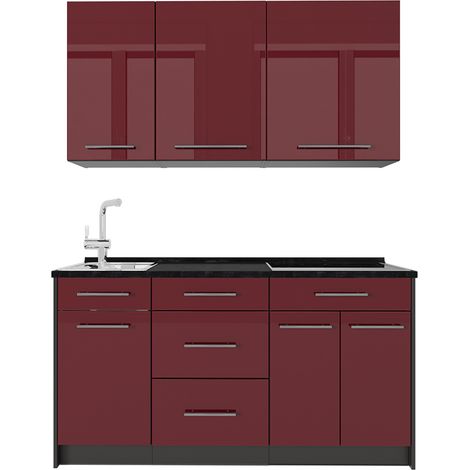 Cucina monoblocco Fame-Line, Bordeaux lucido/Antracite, 150 cm, PL Antracite, Vicco (1/5)