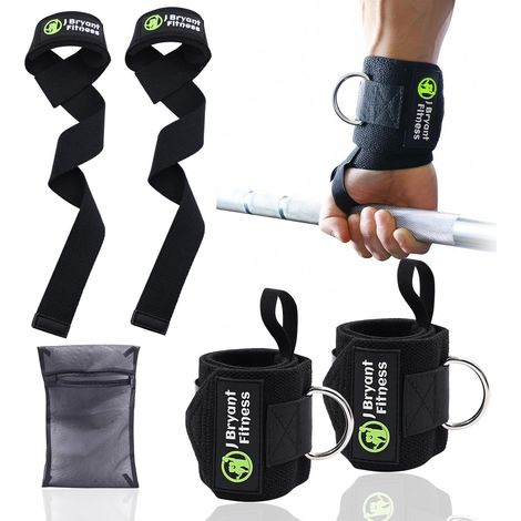 Bandages de poignet d'haltérophilie avec anneau en D pour appareils de traction et sac en maille lavable - Kit de support d'entraînement robuste pour les exercices de traction et de musculation (1/5)