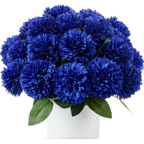Lot de 12 fleurs artificielles bleues comme de véritables chrysanthèmes - Fleurs artificielles en plastique - Vases décoratifs pour arrangements floraux, mariages, décorations de maison (1/5)
