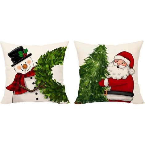 Housse de Coussin 45x45 Noel,Lot de 2 Housse de Coussin Deco Noel,Coussin Taie d'oreiller en Lin de Coton, Taie d'oreiller Décorative de Noël pour Canapé Chambre Maison Hiver Décoration (1/5)