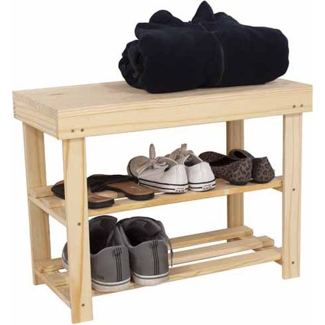 Shoe Bench with Solid Top - W60 x D30 x H45 cm