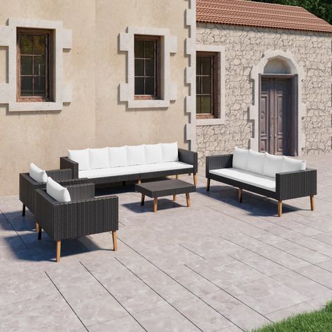 5-tlg. Garten-Lounge-Set mit Auflagen Poly Rattan Schwarz