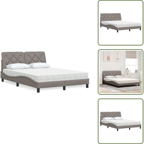 Lit avec matelas taupe 120x200 cm tissu - Lit - Lits - Meuble De Chambre À Coucher - Sommier (1/5)