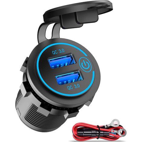 Double prise de chargeur de voiture USB, 12 V/24 V QC 3.0, prise USB étanche avec interrupteur tactile, kit de bricolage pour voiture, voiturette de golf, bateau, camping-car, moto, camion et plus enc