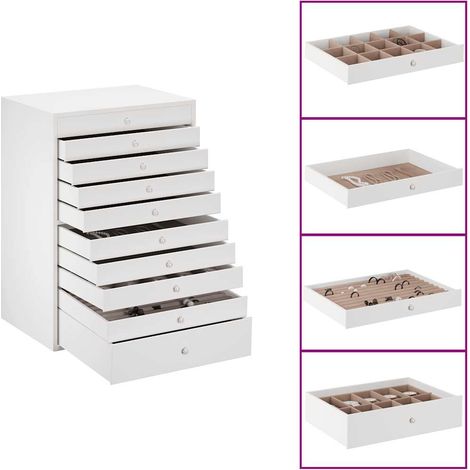 vidaXL Portagioie a 10 ripiani con porta orologi bianco 29x20,5x40,5 cm
