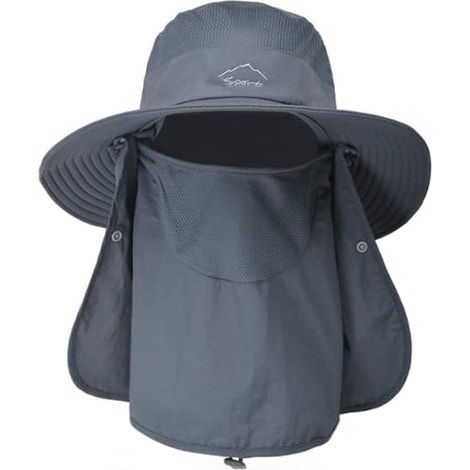 Wide Brim Mesh Sun Hat with Removable Neck Face Flap UV Protection Unisex Outdoor Hat for Cycling Fishing Hiking Boating Gardening (1/5)