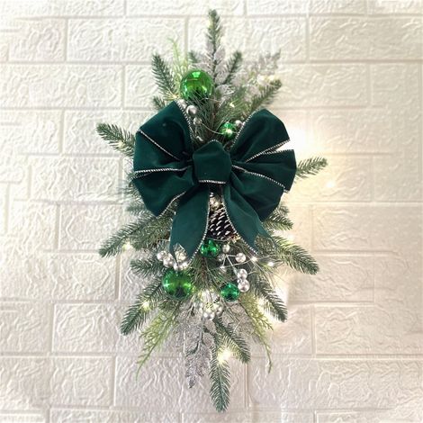 Arbre De Noël En Rotin - Suspension Murale Ou Porte - Avec Lumières Led - 45 X 20 Cm - Décoration Intérieure Et Extérieure (1/5)