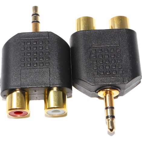 Gold-plated dual male/female 3.5mm RCA adapter for headphone cables. (1/4)