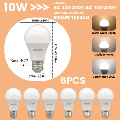 Lampes de croissance pour plantes (Lot de 6 ampoules LED E27 10 W, lumière du jour 4000 K, AC 100-240 V) Équivalent à une ampoule à incandescence de 100 W, ultra-lumineuses pour le salon (1/5)