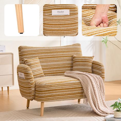 Divano relax 2 posti 121 x 81,5 x 87 cm - Design moderno con tasca portaoggetti e cuscini inclusi - Ideale per piccoli spazi - Giallo